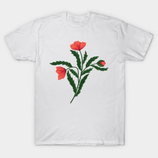 Poppy Flower 2 Green Red T-Shirt